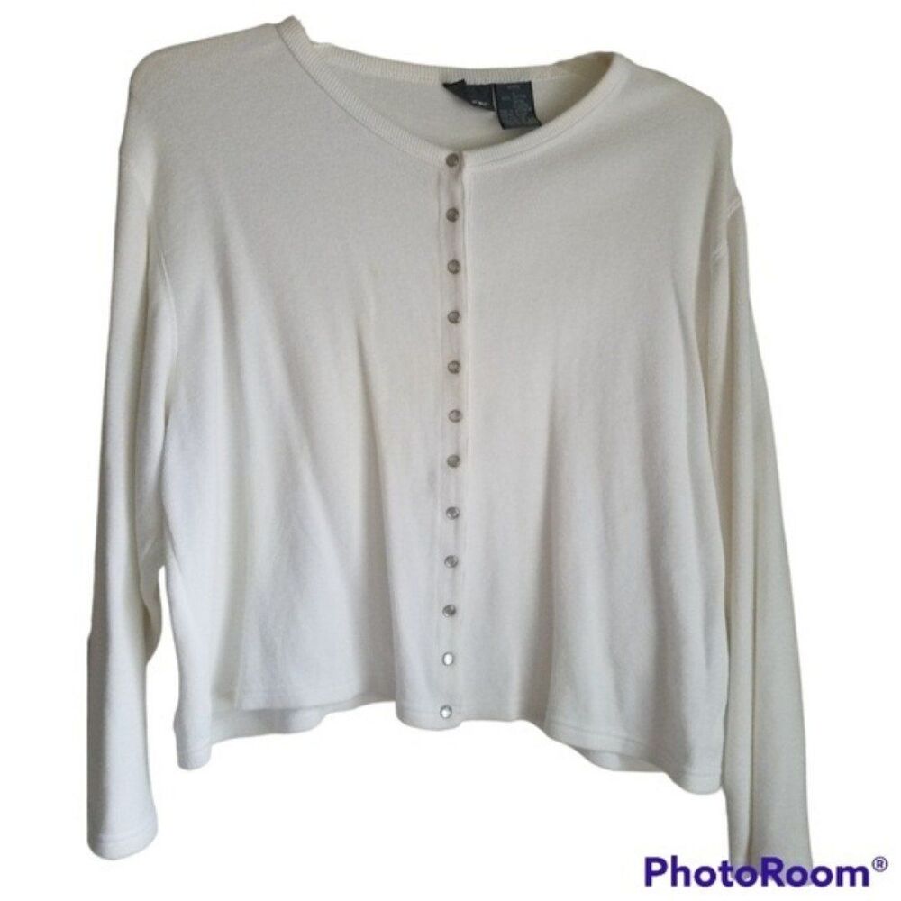 Liz Wear Ribbed Cream Snap Up Shacket Petite Large